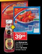 Enterprise Red or Smoked Viennas-1kg & All Gold Tomato Sauce-375ml