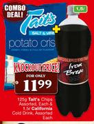 125g Tait's Chips Assorted, Each & 1.5 Ltr California Cold Drink, Assorted Each