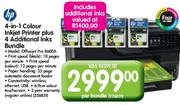 HP 4 In 1 Colour Inkjet Printer Plus 4 Additional Inks Bundle