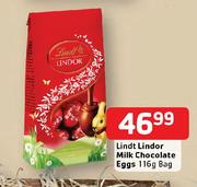 Lindt Lindor Milk Chocolate Eggs Bag-116g