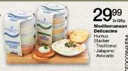 Mediterranean Delicacies Humus Stacker-Traditional/Jalapeno/Avocado-3X120g Each