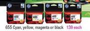 HP 655 Cyan, Yellow, Magenta or Black Each