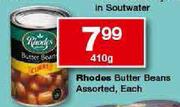 Rhodes Butter Beans Assorted-410g Each
