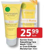 Granier Even Smoothing Face Wash-100ml Or Even & Matte Moisturiser-40ml Each