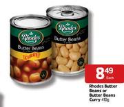 Rhodes Butter Beans Or Butter Beans Curry-410gm Each