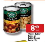 Rhodes Butter Beans Or Butter Beans Curry - 410g Each