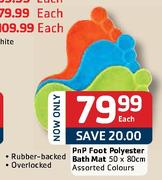 PnP Foot Polyester Bath Mat Assorted Colours-50 x 80cm Each