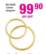 9ct Gold 12mm Sleepers-Per Pair