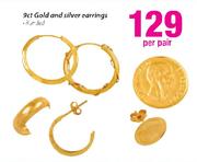 9ct Gold and Silver Earrings-Per Pair