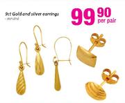 9ct Gold and Silver Earrings-Per Pair