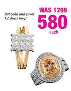 9ct Gold and Silver CZ Dress Rings Each