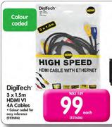 Digitech 3 x 1.5m HDMI Vl 4A Cables-Each