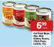 PnP Four Bean Mix, Red Kidney Beans, Chick Peas, Lentils - 410g Each