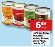 PnP Four Bean Mix,Red Kidney Beans,Chick Peas,Lentils 410g Each