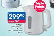 Philips Daily Collection 1.7 Litre 360 Cordless Kettle (HD9300)-Each