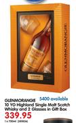 Glenmorangie 10 YO Highland Single Malt Scotch Whisky And 2 Glasses In Gift Box-750ml