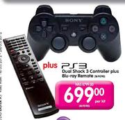 PS3 Dual Shock 3 Controller Plus Blu-Ray Remote Per Kit