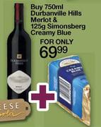 Durbanville Hills Merlot-750ml & Simonsberg Creamy Blue-125g