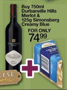 Durbanville Hills Merlot-750ml & Simonsberg Creamy Blue-125g