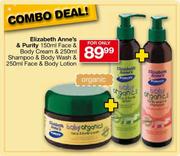 Elizabeth Anne's & Purity Face & Body Cream-150ml+Shampoo & Body Wash-250ml+Face & Body Lotion-250ml