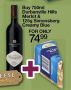 Durbanville Hills Merlot-750ml & Simonsberg Creamy Blue-125g