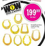  9ct Gold and Silver Creole Earring(Bonded)-Per Pair