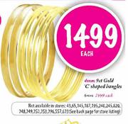 9ct Gold 'C' Shaped Bangles 4mm-Each
