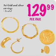 9ct Gold and Silver Earrings(Bonded)-Per Pair