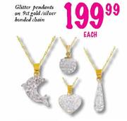 Glitter Pendants on 9ct Gold/Silver Bonded Chain-Each