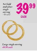 9ct Gold and Silver Large Single Earring-Each