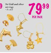 9ct Gold and Silver Earrings(Bonded)-Per Pair