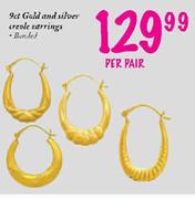  9ct Gold and Silver Creole Earrings(Bonded)-Per Pair