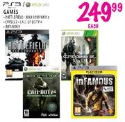 PS3/XBOX 360 Games-Battle Field-Bad Company 2, Crysis-Call Of Duty 4, Infamous-Each 