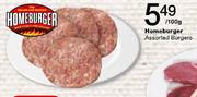 Homeburger Assorted Burgers Per 100g