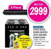 Kelvinator 3 Piece Black Under Counter Oven,Hob and Cooker Hood