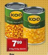 Koo Whole Kernel/Cream Style Sweetcorn-410/415g Each