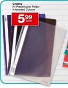 Croxley A4 Presentation Folder Assorted Colours-Each