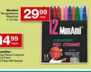 MonAmi Retractable Wax Crayons 12-Pack-Per Pack