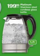 Platinum Stainless Steel Cordless Glass Kettle-1.7 Ltr