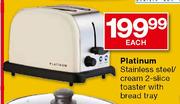 Platinum Stainless Steel/Cream 2-Slice Toaster with Bread Tray