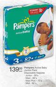Pampers Active Baby Jumbo Pack Disposable Nappies Junior-58's/Maxi-62's Per Pack