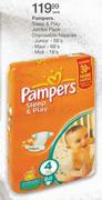 Pampers Sleep & Play Jumbo Pack Disposable Nappies Junior-58's/Maxi-68's/Midi-78's Per Pack