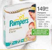 Pampers Premium Care Disposable Nappies Junior-44's/Midi-60's/Mini-72's Per Pack