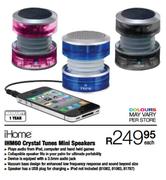 Ihome IHM60 Crystal Tunes Mini Speakers-Each