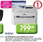 Brother HL-2130 Mono Laser Printer plus Toner(HL2130)