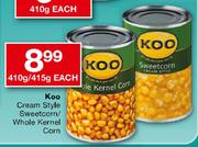 Koo Cream Style Sweetcorn/Whole Kenel Corn-410g/415g Each 