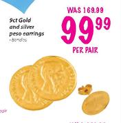 9ct Gold and Silver Peso Earrings-per pair