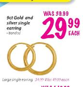 9ct Gold and Silver Single Earring-each