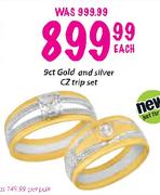9ct Gold and Silver CZ Trip Set-each
