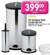 Home 30 Ltr Stainless Steel Combo Bin Set